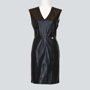 CALVIN KLEIN  Women's Faux Leather Sheath Dress Black Size 6